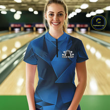 Load image into Gallery viewer, Custom Blue Fragmental Pattern Women Bowling Team Quarter-Zip Shirt, Bowling Jerseys IPHW11437