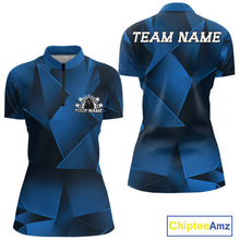 Load image into Gallery viewer, Custom Blue Fragmental Pattern Women Bowling Team Quarter-Zip Shirt, Bowling Jerseys IPHW11437