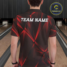 Load image into Gallery viewer, Person wearing a red and black bowling shirt with 'TEAM NAME' on the back in a bowling alley.