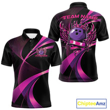 Load image into Gallery viewer, Black and purple bowling shirt with winged design on a white background, featuring 'Chiptee Amz' branding.