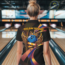 Load image into Gallery viewer, Person wearing a colorful bowling shirt with 'Team Name' on the back in a bowling alley.