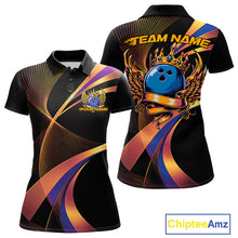 Load image into Gallery viewer, Black polo shirt with colorful designs and 'Team Name' text on a white background