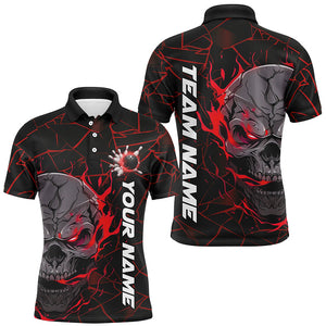 Custom Red Flame Skull Bowling Shirts For Men, Halloween Bowling Team Outfits IPHW7097