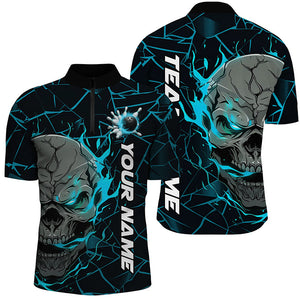 Custom Blue Flame Skull Bowling Shirts For Men, Halloween Bowling Team Outfits IPHW7098