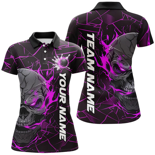 Custom Purple Flame Skull Bowling Shirts For Women, Halloween Bowling Team Outfits IPHW7099