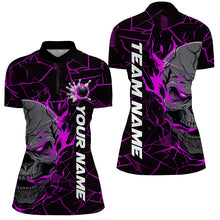 Load image into Gallery viewer, Custom Purple Flame Skull Bowling Shirts For Women, Halloween Bowling Team Outfits IPHW7099