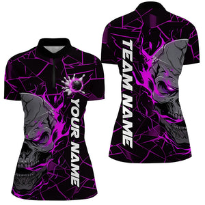 Custom Purple Flame Skull Bowling Shirts For Women, Halloween Bowling Team Outfits IPHW7099