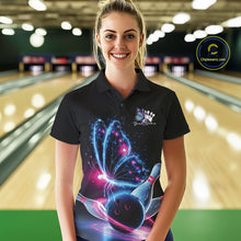 Load image into Gallery viewer, Custom Blue And Pink Galaxy Butterfly Bowling Women Polo Shirts, Ladies Bowling Team Outfit IPHW10243