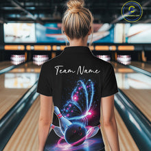 Load image into Gallery viewer, Custom Blue And Pink Galaxy Butterfly Bowling Women Polo Shirts, Ladies Bowling Team Outfit IPHW10243