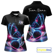 Load image into Gallery viewer, Custom Blue And Pink Galaxy Butterfly Bowling Women Polo Shirts, Ladies Bowling Team Outfit IPHW10243