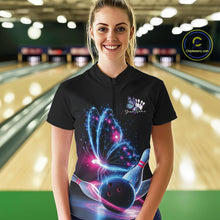 Load image into Gallery viewer, Custom Blue And Pink Galaxy Butterfly Bowling Women Shirts, Ladies Bowling Outfit IPHW10243