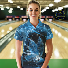 Load image into Gallery viewer, Custom Ethereal Blue Butterfly Bowling Team Women Polo Shirts, Ladies Bowling Outfit IPHW10244