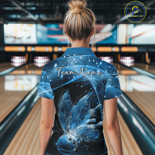 Load image into Gallery viewer, Custom Ethereal Blue Butterfly Bowling Team Women Polo Shirts, Ladies Bowling Outfit IPHW10244