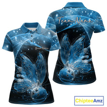Load image into Gallery viewer, Custom Ethereal Blue Butterfly Bowling Team Women Polo Shirts, Ladies Bowling Outfit IPHW10244