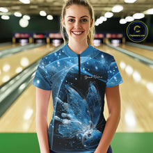 Load image into Gallery viewer, Custom Ethereal Blue Butterfly Bowling Women Quarter-Zip Shirts, Ladies Bowling Outfit IPHW10244