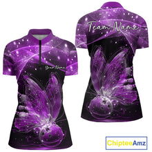 Load image into Gallery viewer, Custom Ethereal Purple Butterfly Bowling Women Quarter-Zip Shirts, Ladies Bowling Outfit IPHW10245