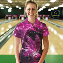 Load image into Gallery viewer, Custom Ethereal Pink Butterfly Bowling Team Women Polo Shirts, Ladies Bowling Outfit IPHW10246