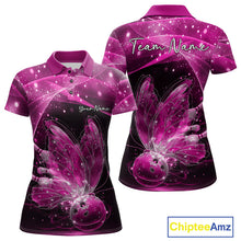 Load image into Gallery viewer, Custom Ethereal Pink Butterfly Bowling Team Women Polo Shirts, Ladies Bowling Outfit IPHW10246