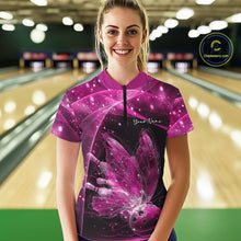 Load image into Gallery viewer, Custom Ethereal Pink Butterfly Bowling Women Quarter-Zip Shirts, Ladies Bowling Outfit IPHW10246