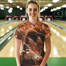 Load image into Gallery viewer, Custom Ethereal Orange Butterfly Bowling Team Women Polo Shirts, Ladies Bowling Outfit IPHW10247