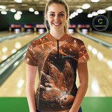 Load image into Gallery viewer, Custom Ethereal Orange Butterfly Bowling Women Quarter-Zip Shirts, Ladies Bowling Outfit IPHW10247