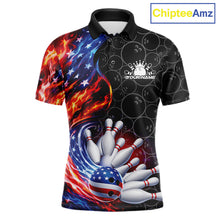 Load image into Gallery viewer, Custom Flaming US Flag Patriotic Bowling Team Multi Styles Shirt, Freedom Bowling League Shirt Bowlingg Jersey IPHW10425