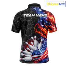 Load image into Gallery viewer, Custom Flaming US Flag Patriotic Bowling Team Multi Styles Shirt, Freedom Bowling League Shirt Bowlingg Jersey IPHW10425
