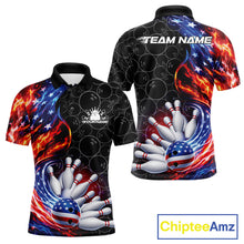 Load image into Gallery viewer, Custom Flaming US Flag Patriotic Bowling Team Multi Styles Shirt, Freedom Bowling League Shirt Bowlingg Jersey IPHW10425