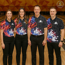Load image into Gallery viewer, Custom Flaming US Flag Patriotic Bowling Team Multi Styles Shirt, Freedom Bowling League Shirt Bowlingg Jersey IPHW10425