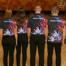 Load image into Gallery viewer, Custom Flaming US Flag Patriotic Bowling Team Multi Styles Shirt, Freedom Bowling League Shirt Bowlingg Jersey IPHW10425