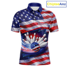 Load image into Gallery viewer, Custom Patriotic US Flag Bowling Team Shirts, 4Th Of July Bowling League Shirt Freedom Bowling Jerseys IPHW10426