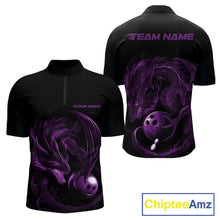 Load image into Gallery viewer, Custom Black And Purple Dragon Bowling Shirts, Bowling League Shirt Dragon Men Jersey IPHW10704