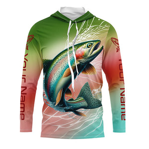 Custom Rainbow Trout Fly Fishing Shirts, Steelhead Trout Long Sleeve Tournament Fishing Shirts IPHW6378