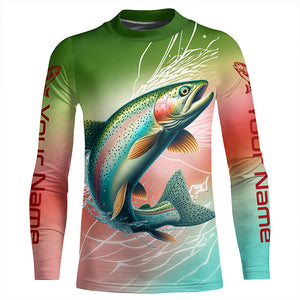 Custom Rainbow Trout Fly Fishing Shirts, Steelhead Trout Long Sleeve Tournament Fishing Shirts IPHW6378