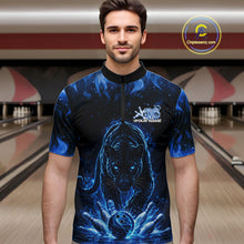 Load image into Gallery viewer, Custom Black And Blue Flame Leopard Bowling Men Quarter-Zip Shirt, Bowling League Team Shirt IPHW11253