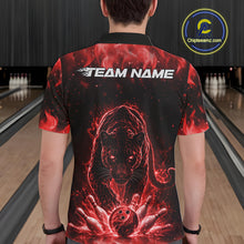 Load image into Gallery viewer, Custom Black And Red Flame Leopard Bowling Men Polo Shirt, Bowling League Team Shirt IPHW11254