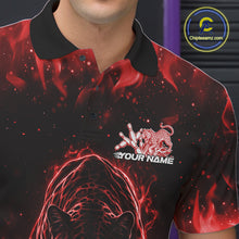 Load image into Gallery viewer, Custom Black And Red Flame Leopard Bowling Men Polo Shirt, Bowling League Team Shirt IPHW11254