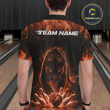 Load image into Gallery viewer, Custom Black And Orange Flame Leopard Bowling Men Polo Shirt, Bowling League Team Shirt IPHW11256