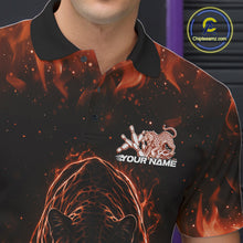 Load image into Gallery viewer, Custom Black And Orange Flame Leopard Bowling Men Polo Shirt, Bowling League Team Shirt IPHW11256