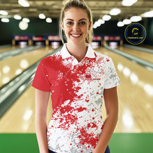 Load image into Gallery viewer, Custom Red Splatter Bowling Team Women Polo Shirt, Bowling League Shirt Bowler Jerseys IPHW11257