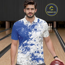 Load image into Gallery viewer, Custom Blue Splatter Bowling Team Men Polo Shirt, Bowling League Shirt Bowler Jerseys IPHW11258