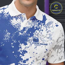 Load image into Gallery viewer, Custom Blue Splatter Bowling Team Men Polo Shirt, Bowling League Shirt Bowler Jerseys IPHW11258