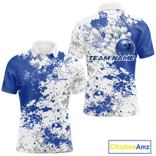Load image into Gallery viewer, Custom Blue Splatter Bowling Team Men Polo Shirt, Bowling League Shirt Bowler Jerseys IPHW11258