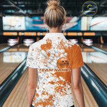 Load image into Gallery viewer, Custom Orange Splatter Bowling Team Women Quarter-Zip Shirt, Bowling League Shirt IPHW11261