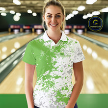 Load image into Gallery viewer, Custom Green Splatter Bowling Team Women Polo Shirt, Bowling League Shirt Bowler Jerseys IPHW11262