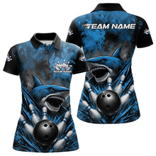 Load image into Gallery viewer, Bowling shirt with shark design and customizable text on a white background