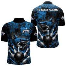 Load image into Gallery viewer, Bowling jersey with shark design and customizable text on a white background