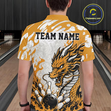 Load image into Gallery viewer, Person wearing a bowling shirt with a dragon design and 'Team Name' text in a bowling alley.