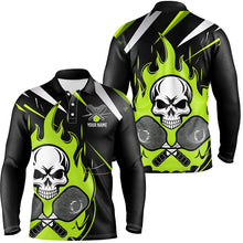 Load image into Gallery viewer, Custom Green Flame Pickleball Shirts For Men, Skull Pickleball Jerseys For Team IPHW6921