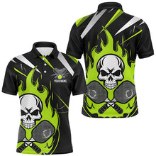 Load image into Gallery viewer, Custom Green Flame Pickleball Shirts For Men, Skull Pickleball Jerseys For Team IPHW6921